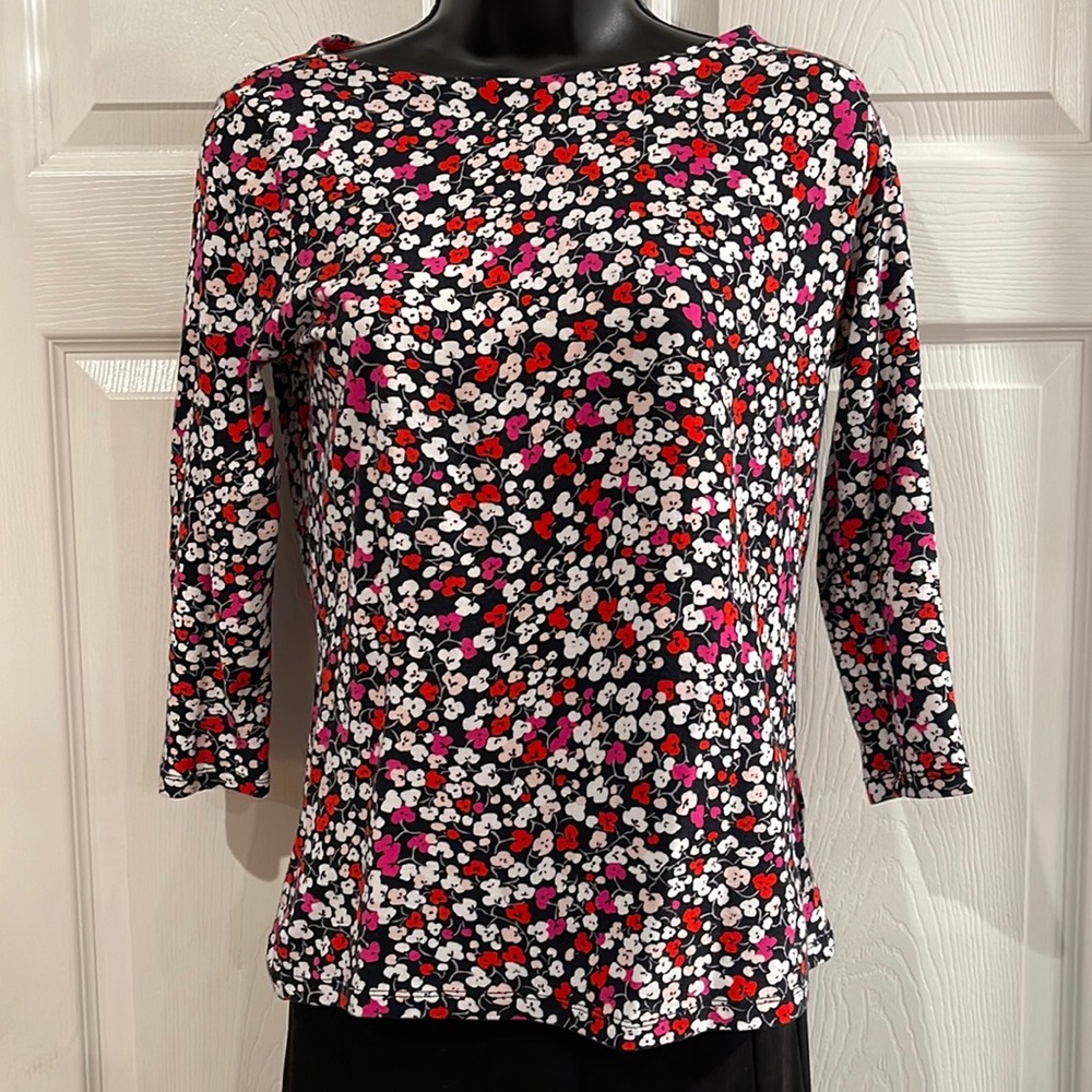 Jones New York Petite Medium Black With Different Colored Flowers